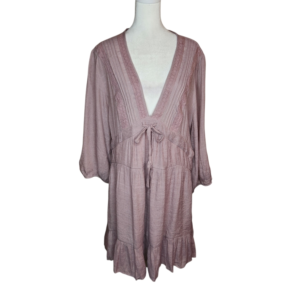 NEW Baltic Born Amelia Boho Mini V Neck Dress in Dusty Lavender XL
